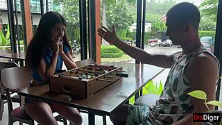 Sideways blowjobs and cum on face in public sex game