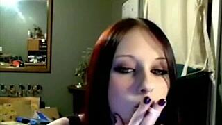 Liz Vicious in a cam show, masturbation with a big pink dildo