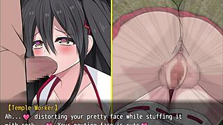 Anime game with a gangbang scene with a shrine maiden character