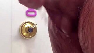Gay masturbation in the shower with a happy ending