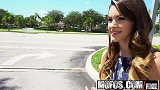 Innocent brunette gets exploited in public and sucks cock