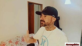 Muscular man gives a blowjob to a client and gets cum on his ass