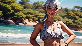 Alisaie in animated hentai beach adventure in Final Fantasy XIV