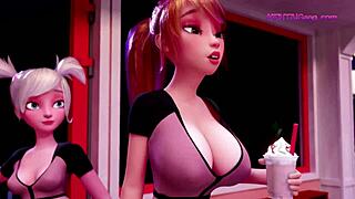 Beautiful woman in red in hot 3D animated porn film