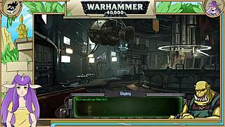 Lesbian BDSM action in a Warhammer 40k themed scene
