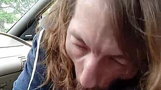 Gay couple enjoys fetish blowjob in the car in the morning
