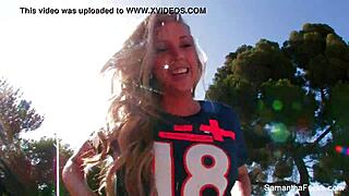 Samantha Saint's fun with football and masturbation scene