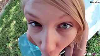 Skinny blonde gets soaked in cum during first pussy casting