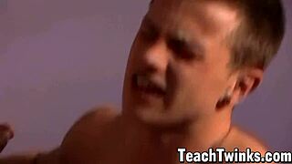 Hot twinks have deep anal sex and enjoy a big dick in a threesome with a blowjob