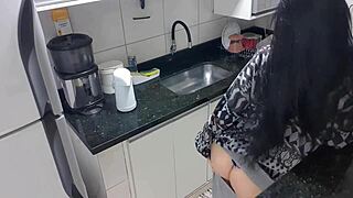 Hot and sensual Latina enjoying herself in the kitchen