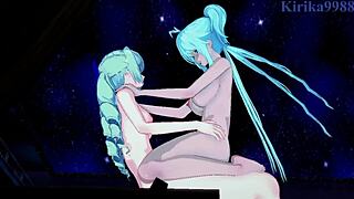 3D animated Symphogear hentai with futanari and lesbian sex