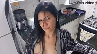 Hot and sensual Latina enjoying herself in the kitchen