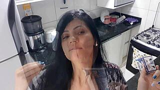 Hot and sensual Latina enjoying herself in the kitchen