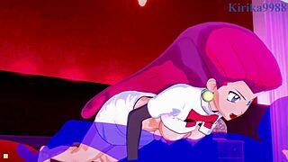 Beautiful anime babes Lillie and Jessie Musashi in hot erotic scene