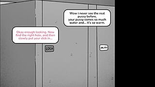 Public bathroom tryst with horny MILF and shy boy