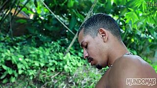 Monster cock gets pounded in the woods
