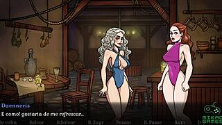 Redhead MILF Sansa's public striptease and cunilingus action