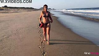 A young blonde anime fan enjoys a wild beach experience