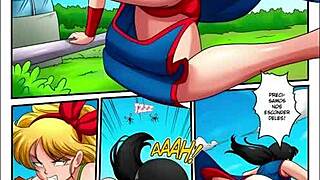 Chi Chi accidentally falls into Bulma’s private part in an anime porn video