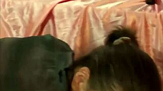 French amateur's leather pants and satin lingerie exhibitionism POV