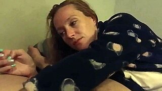 Brunette gets roughly fucked in bed with a huge cum mouthful