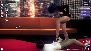 Playing a new video game with a sexy character