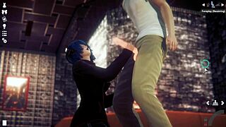 Playing a new video game with a sexy character