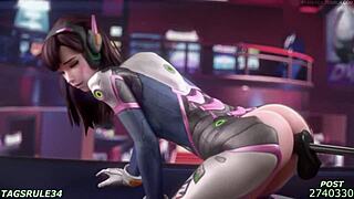 3D animated masturbation compilation with Overwatch-themed hentai