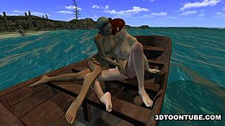 Hot 3D animated lesbian action on the boat: sensual pussy licking and hardcore sex