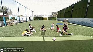 VR group of horny babes seduces soccer coach
