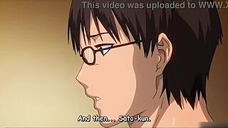 Love-struck anime cuckold watches girl get fucked by friend
