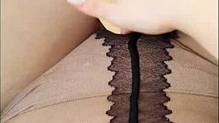Public pussy orgasm in pantyhose - outdoor amateur sex