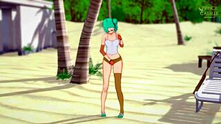 Bulma caught masturbating in Kame house in Dragon Ball