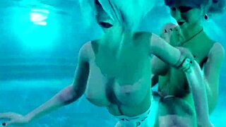 3D animated futanari sex near pool with cum on pussy
