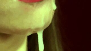 Beautiful woman gets covered in cum while giving a special blowjob
