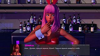 Beautiful woman with natural big boobs playing a video game