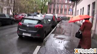 Russian spy seduces a girl for sex on a rainy day