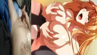 Hentai blonde with big natural tits squirts all over