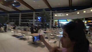 3 woman having sex in a shop in the mall