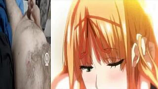 Hentai blonde with big natural tits squirts all over