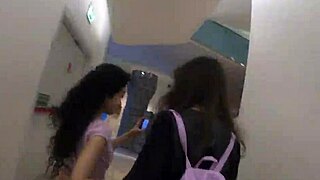 3 woman having sex in a shop in the mall