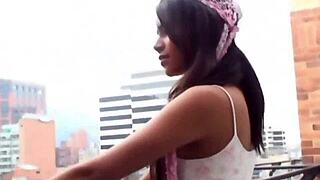 Hot Carina's balcony striptease at 18 years old