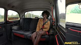 Black beauty gets a ride in a taxi and enjoys a big cock