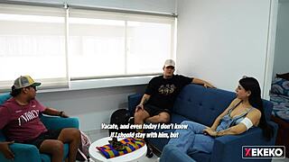 Massaging my stepbro's big gay cock while watching TV