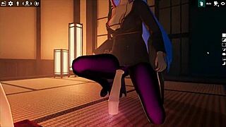 Futanari girl enjoys footjob with her huge cock