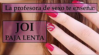 A European student follows her teacher’s orders to pleasure herself in a JOI porn video