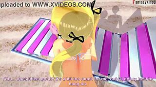 Marie Rose in bikini on beach in free hentai