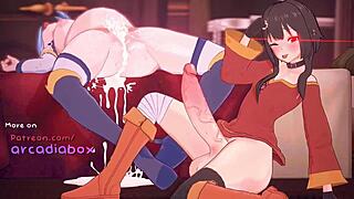 3D Hentai with Megumin and Aqua's monster cock
