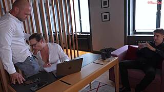 Big cocked boss and his colleagues fuck the hot secretary to death in a blowbang orgy