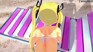 Marie Rose in bikini enjoys beach alone in cartoon
